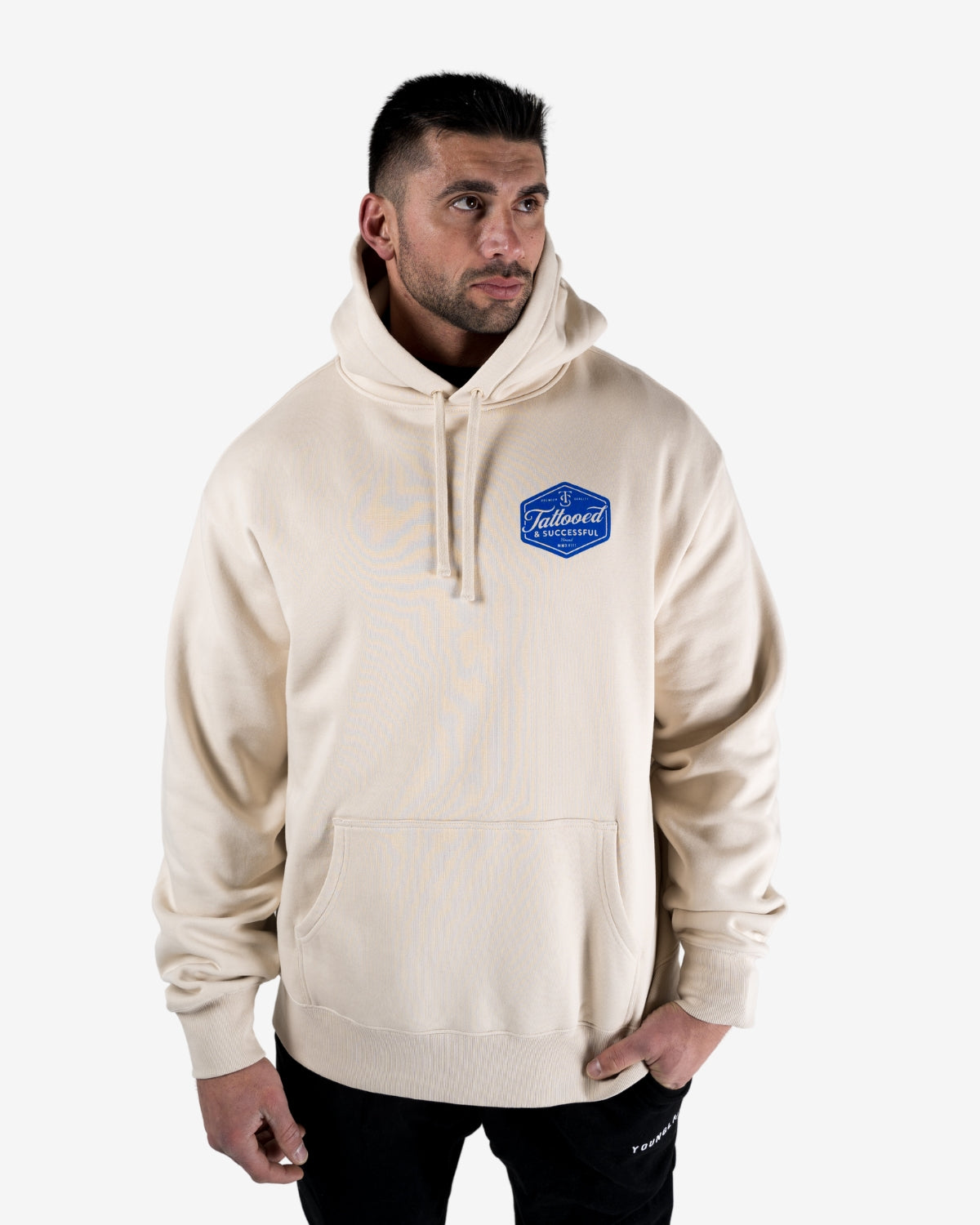 Brand Heavy Hood - Ecru W/ Blue